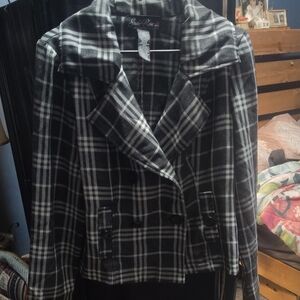 Chic Black and White Plaid Women's Blazer